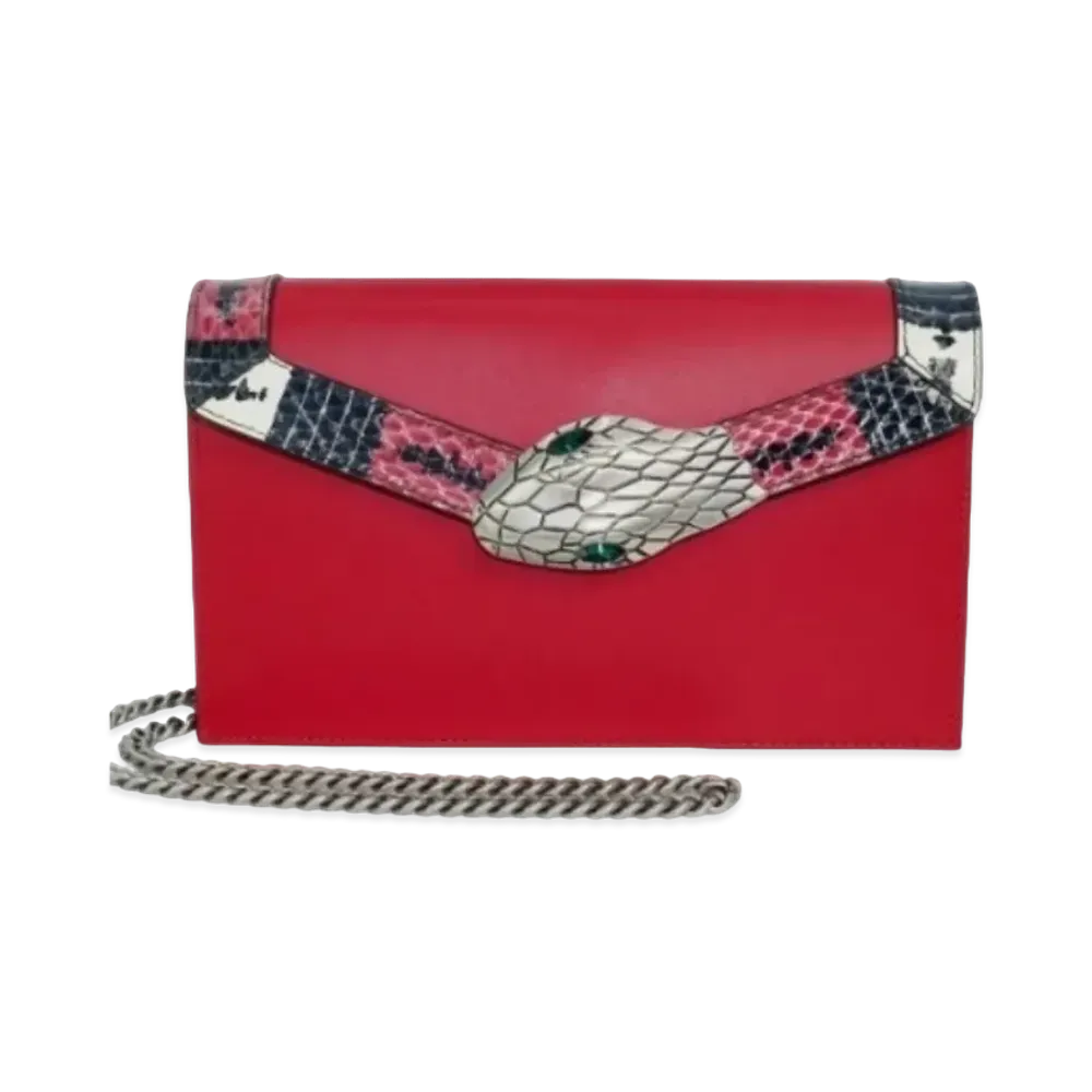 GUCCI Lilith Chain Shoulder Bag Coral Snake Leather "Red"
