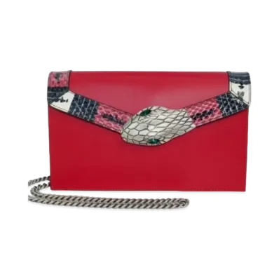 GUCCI Lilith Chain Shoulder Bag Coral Snake Leather "Red"