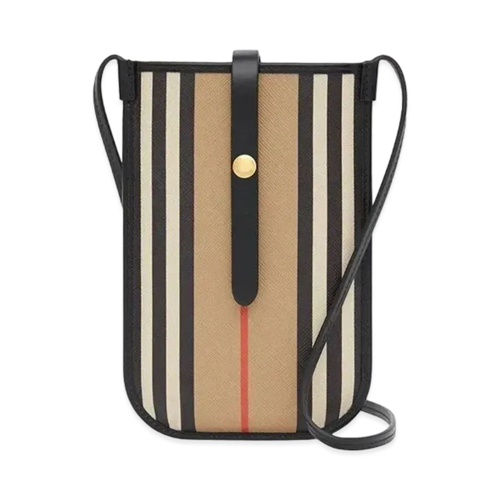 Burberry Anne Leather / Canvas Phone Case Shoulder Bag "Plaid"
