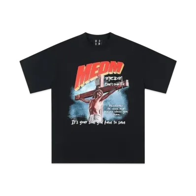 MR. ENJOY DA MONEY Jesus Sticker Diamond Printed Short Sleeves "Black"