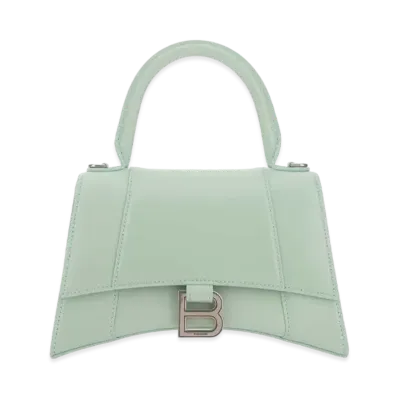 BALENCIAGA Hourglass Small Handbag In Shiny Box Calfskin "Light Green"