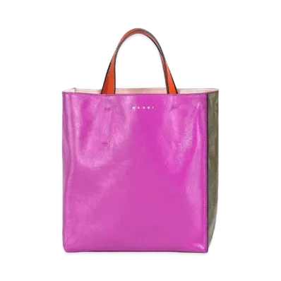 Marni Pink Green Red Tumbled Leather Museo Soft Bag "Orchid"