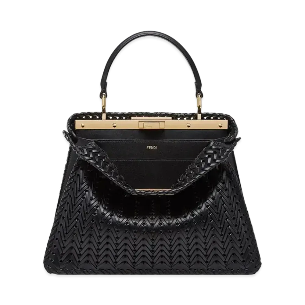 FENDI Peekaboo ISeeU Medium Interlace Leather Bag "Black"