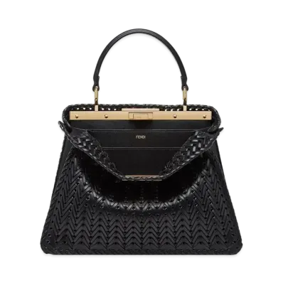 FENDI Peekaboo ISeeU Medium Interlace Leather Bag "Black"