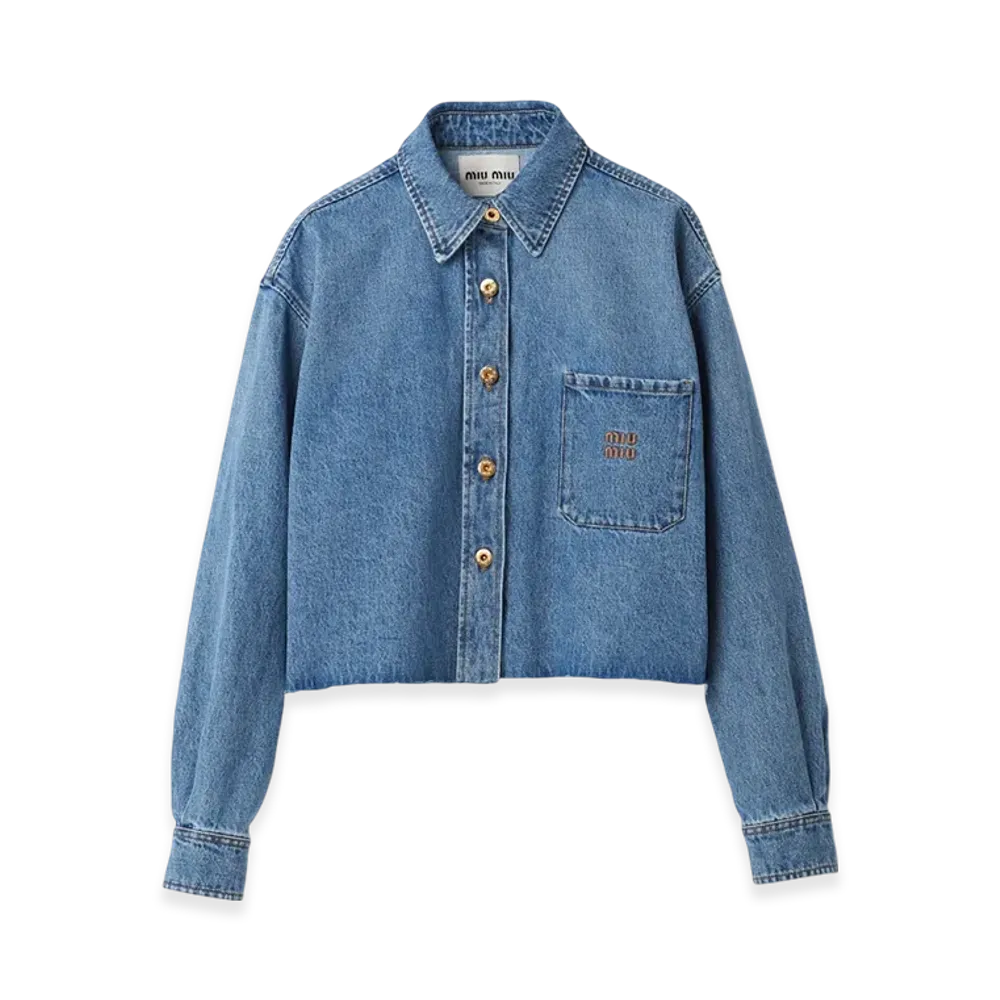 MIU MIU Women's Denim Blouson Jacket "Sapphire Blue"