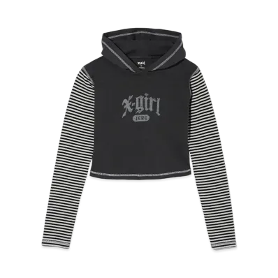 X-Girl Striped Sleeve Compact Hooded Top "Charcoal"