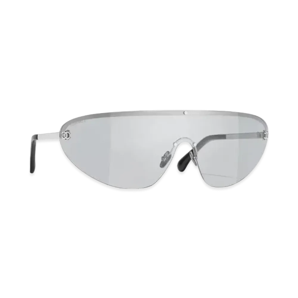 CHANEL Shield Sunglasses Metal "Silver Lenses/Light Gray"