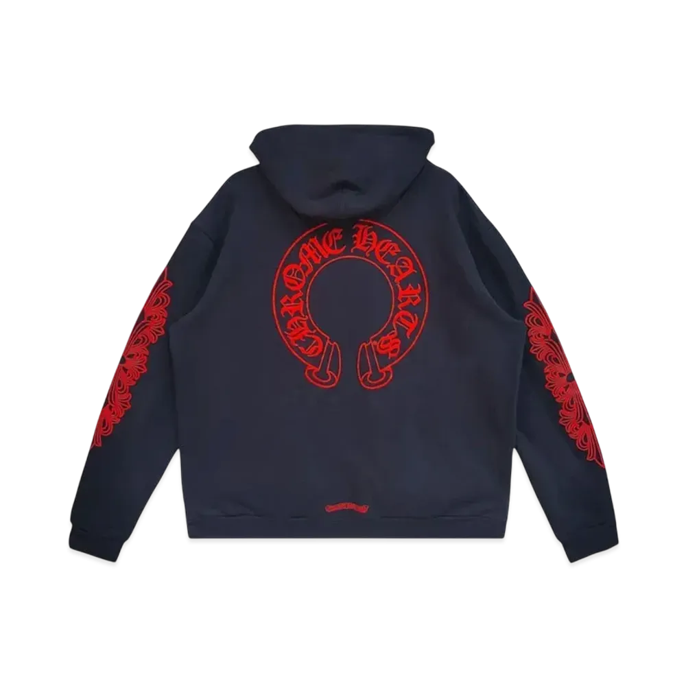 Chrome Hearts Horseshoe Floral Sleeve Hoodie "Navy/Red"