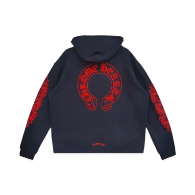 Chrome Hearts Horseshoe Floral Sleeve Hoodie "Navy/Red"