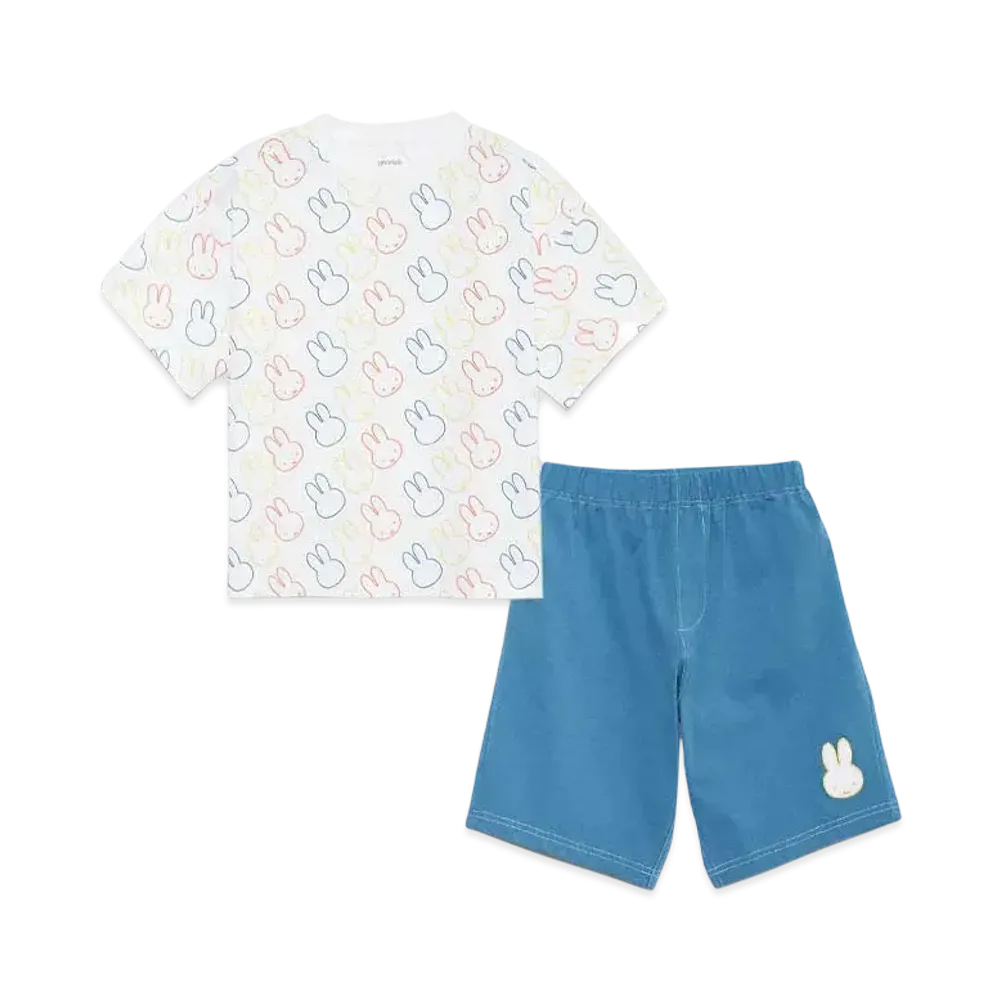graniph x Miffy Face Line Pattern Kids Dry Big T-Shirt & Dry Shorts Set "White"