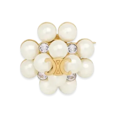 CELINE Les Perles Celine Brooch in Strass Resin Pearls Brass and Steel "Gold/Ivory"