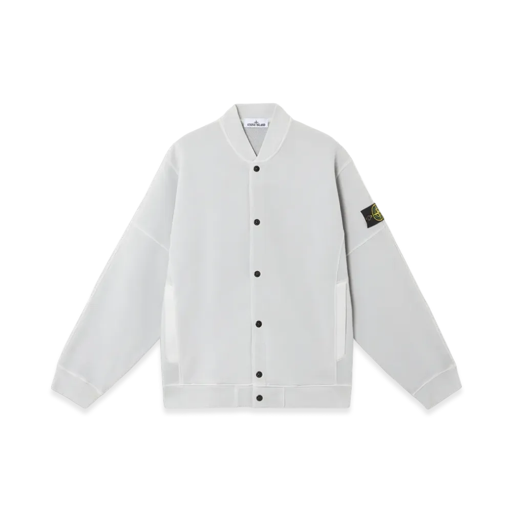 Stone Island 6100034 Organic Cotton Diagonal Fleece Old Effect Oversized Fit Bomber-Style Sweatshirt with Faded Appearance - 25SS "Pearl Grey"