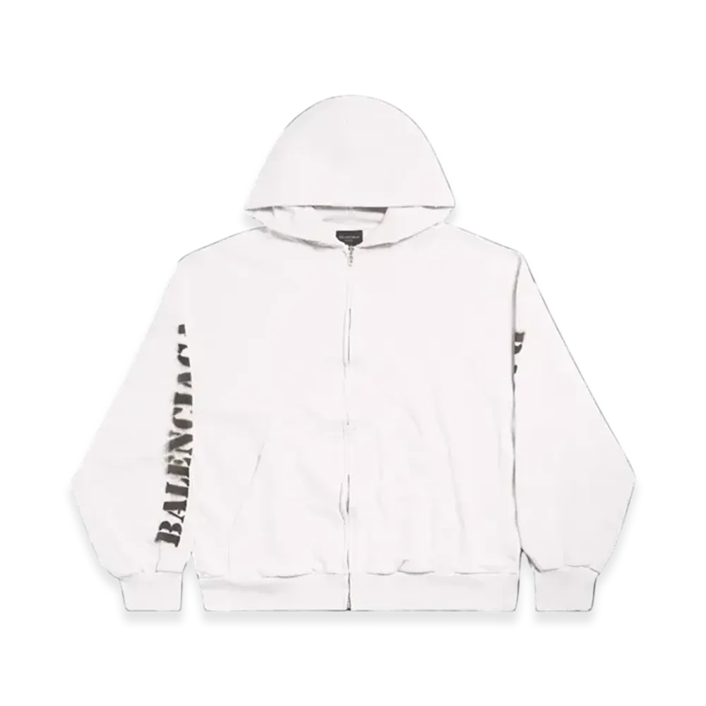BALENCIAGA Stencil Type Zip-Up Regular Fit Hoodie "Off White Black"