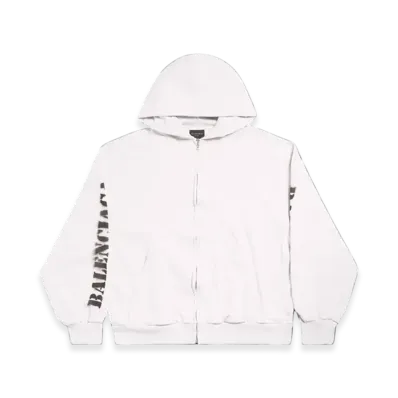 BALENCIAGA Stencil Type Zip-Up Regular Fit Hoodie "Off White Black"