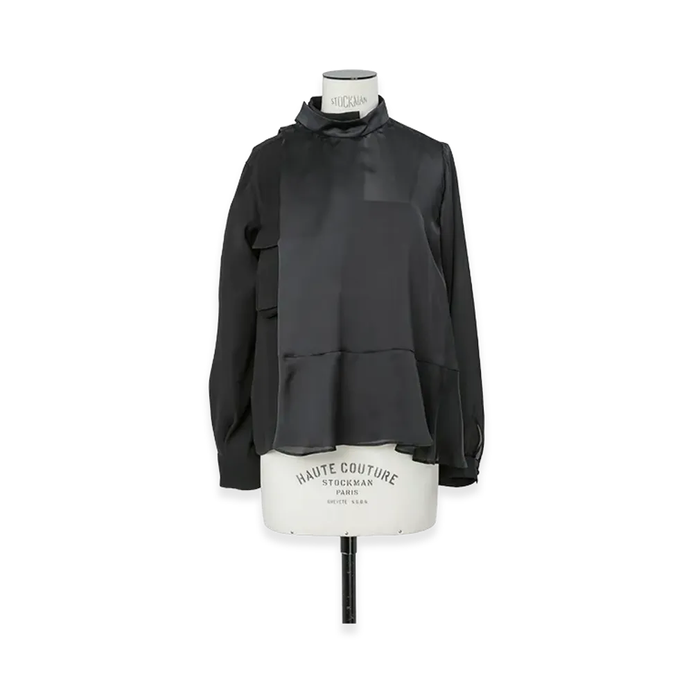 sacai Women's Crepe Back Satin x Satin Blouse "Black"