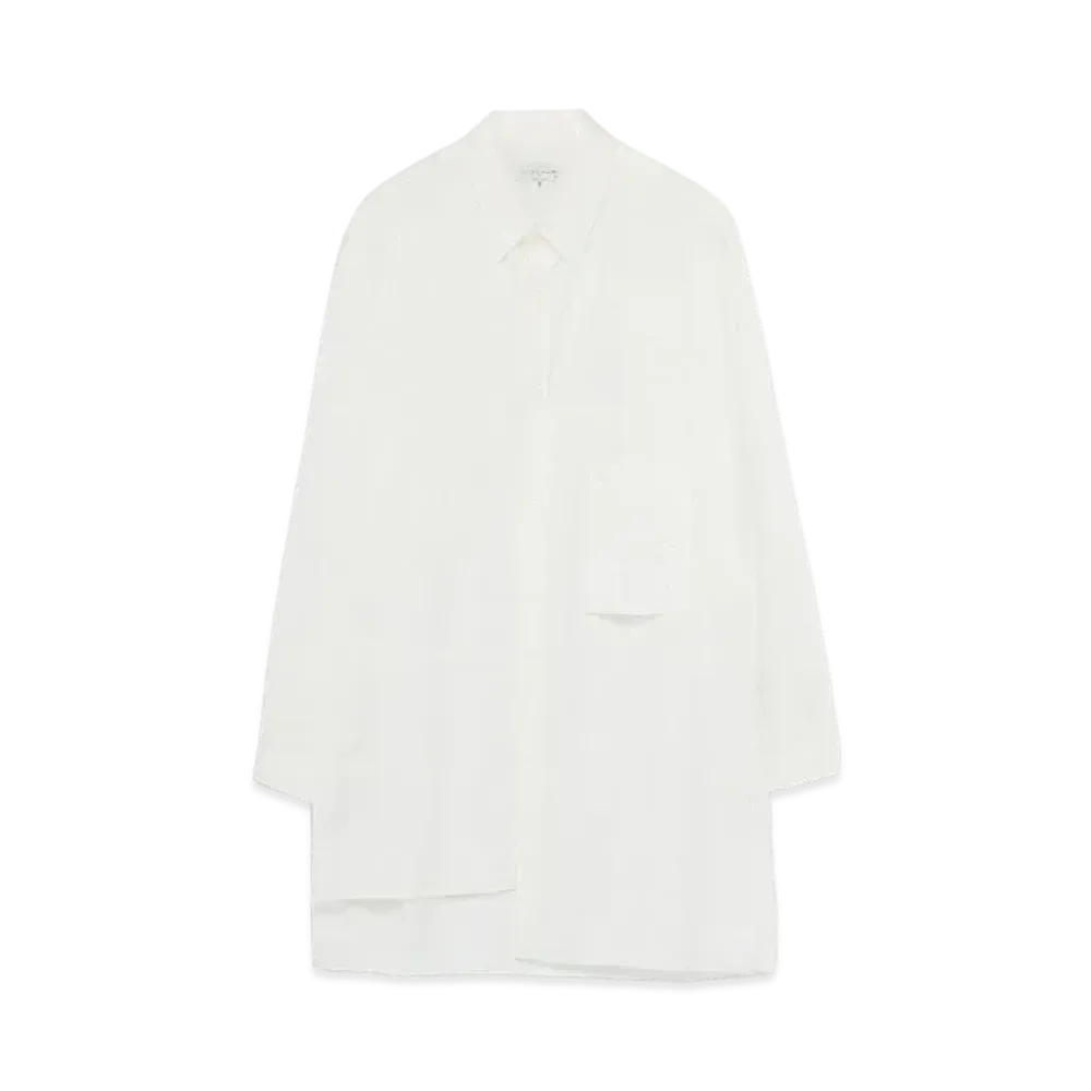 Yohji Yamamoto Pour Homme COTTON BROAD CHAIN STITCH FLAP POCKET BLOUSE "White"