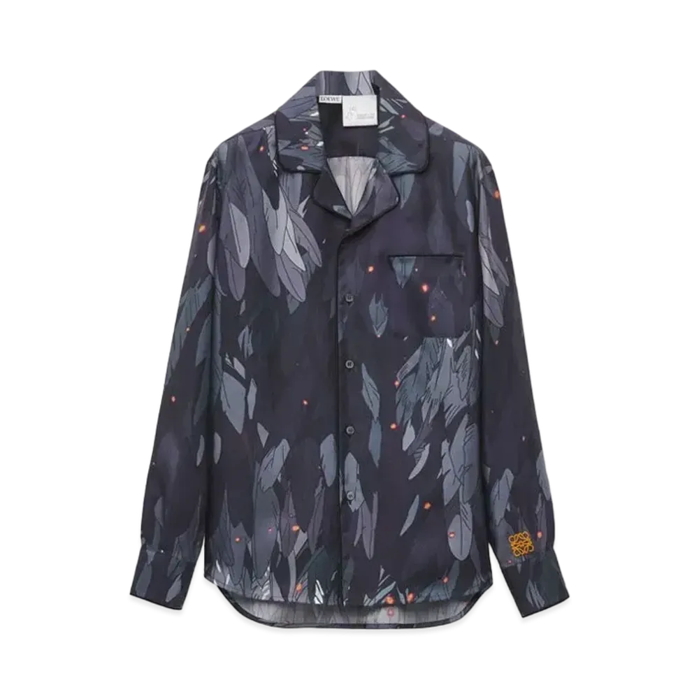 LOEWE x Howl's Moving Castle Feathers Pyjama Blouse In Silk "Navy Blue"