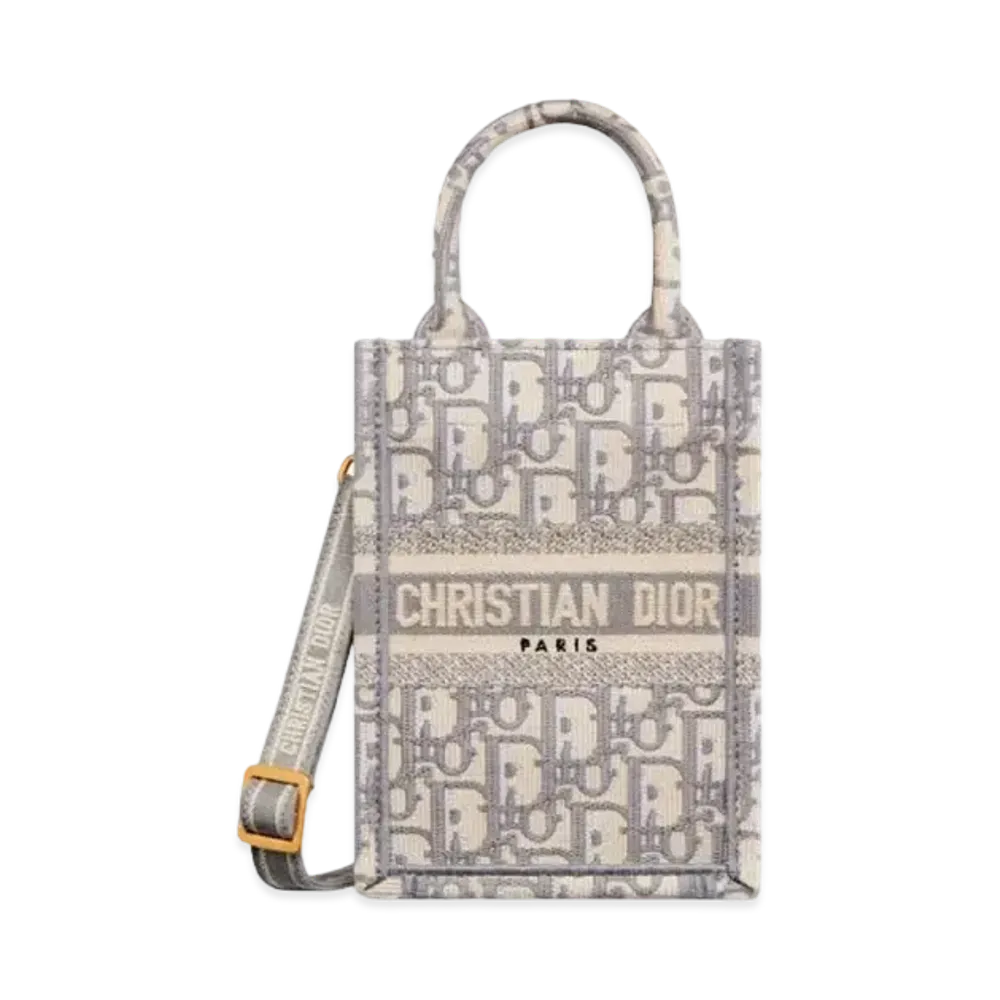 Dior Mini Dior Book Tote Phone Bag Dior Oblique Embroidery "Gray"