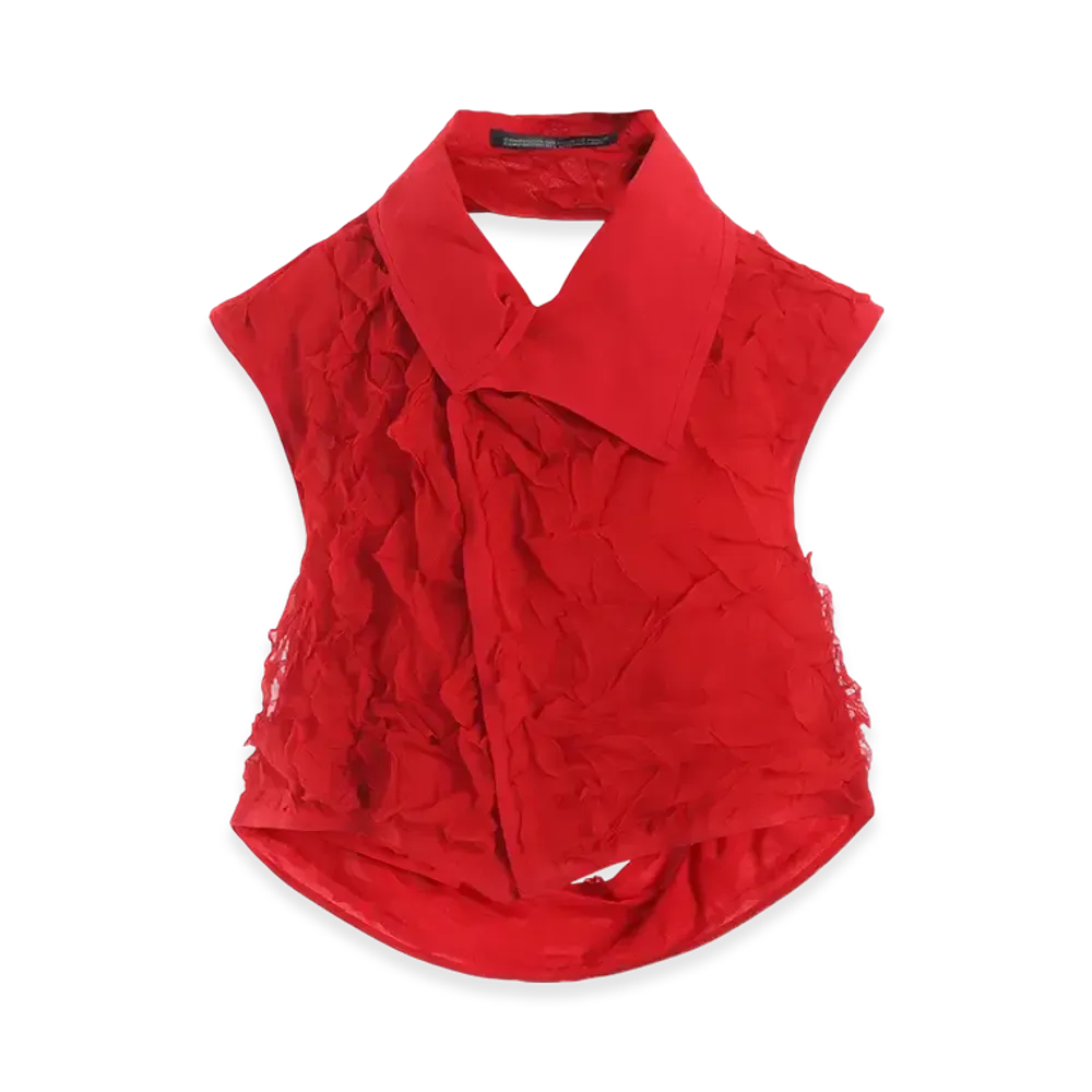 Yohji Yamamoto Crushed Chiffon Crushed Pleats Blouse "Red"