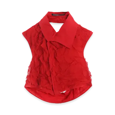 Yohji Yamamoto Crushed Chiffon Crushed Pleats Blouse "Red"
