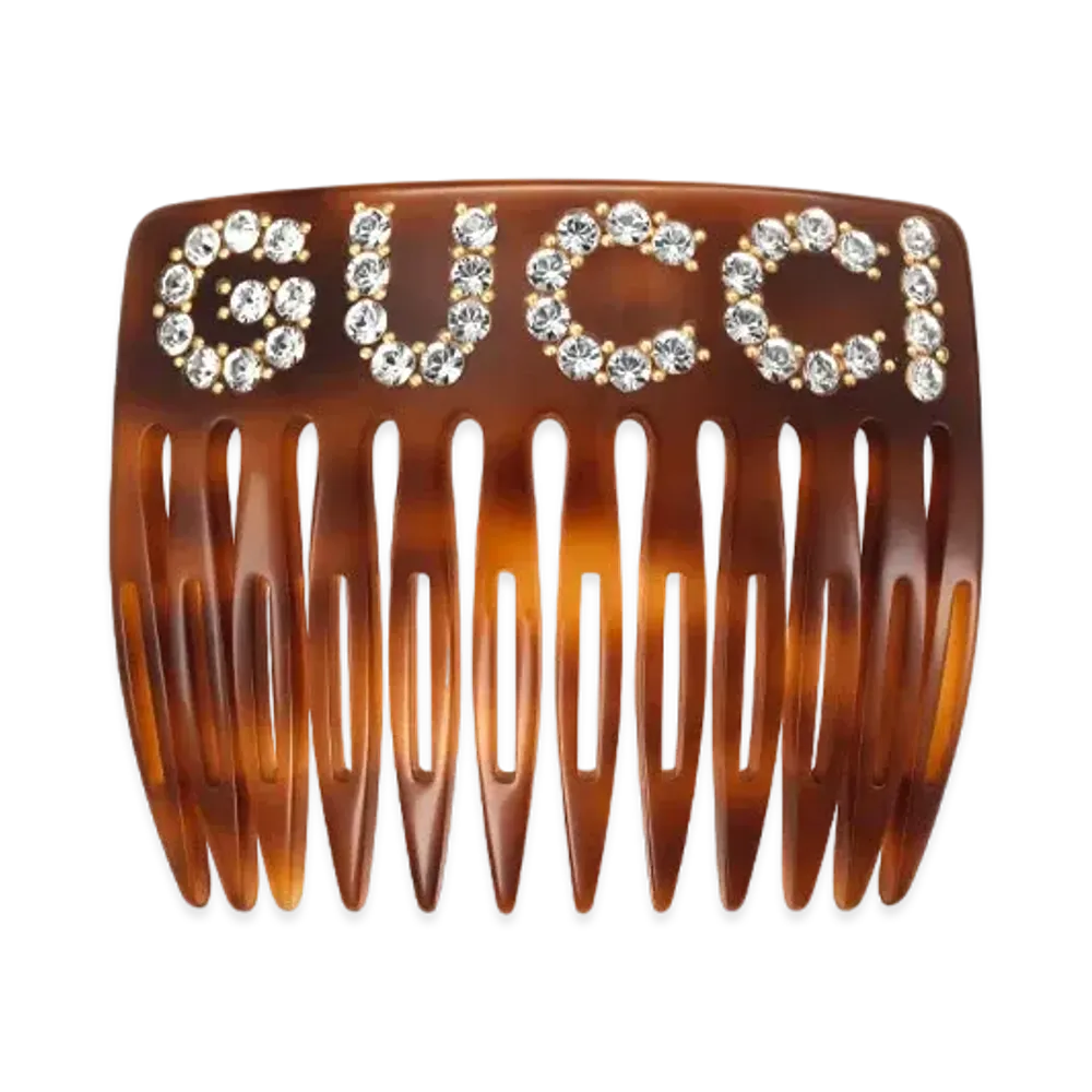 GUCCI Crystal Gucci Hair Comb "Brown"