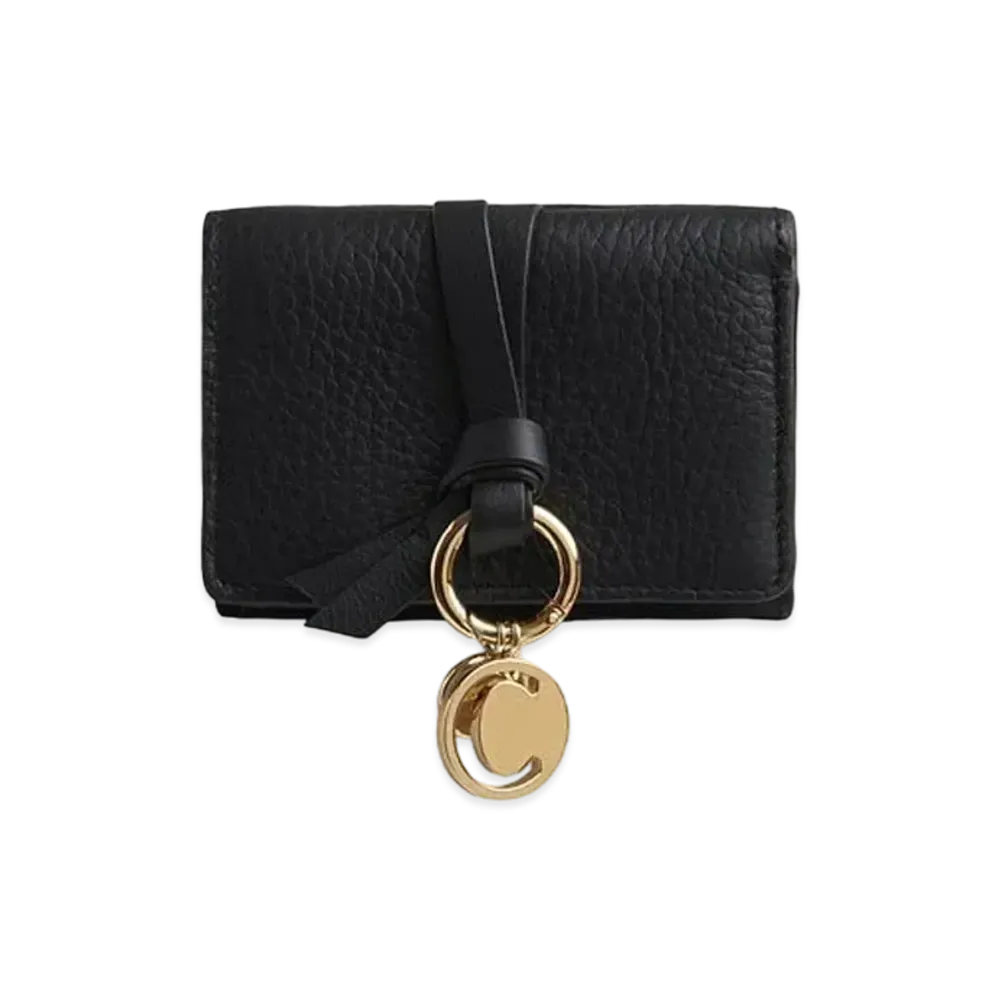 Chloe Alphabet Mini Tri Fold Wallet In Grained & Smooth Calfskin "Black"