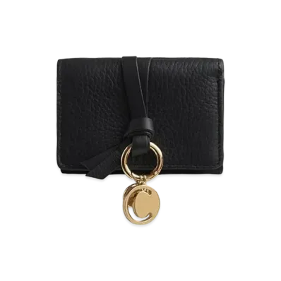 Chloe Alphabet Mini Tri Fold Wallet In Grained & Smooth Calfskin "Black"