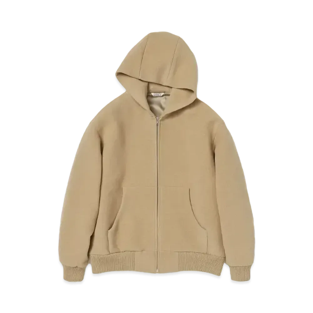 AURALEE Double Cloth Heavy Wool Pile Zip Hoodie "Beige"