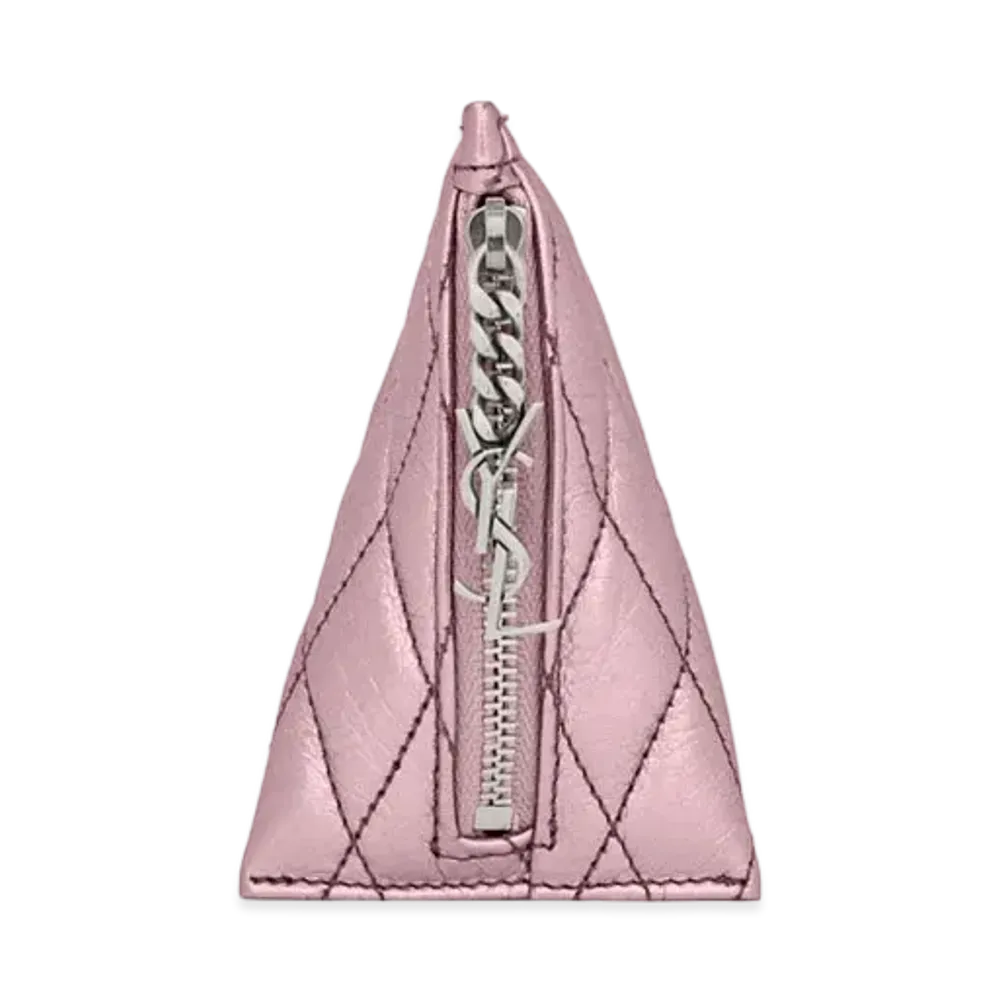 SAINT LAURENT Berlingo Charm In Quilted Lame Leather "Pink Gold"