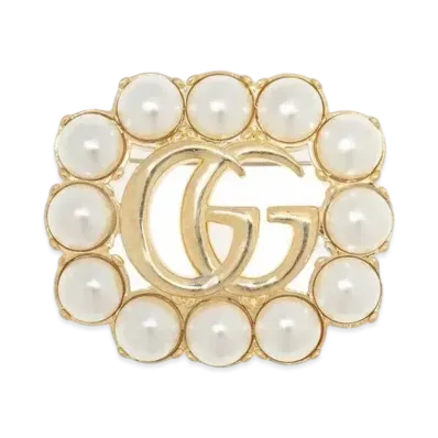 GUCCI Pearl Double G Brooch
