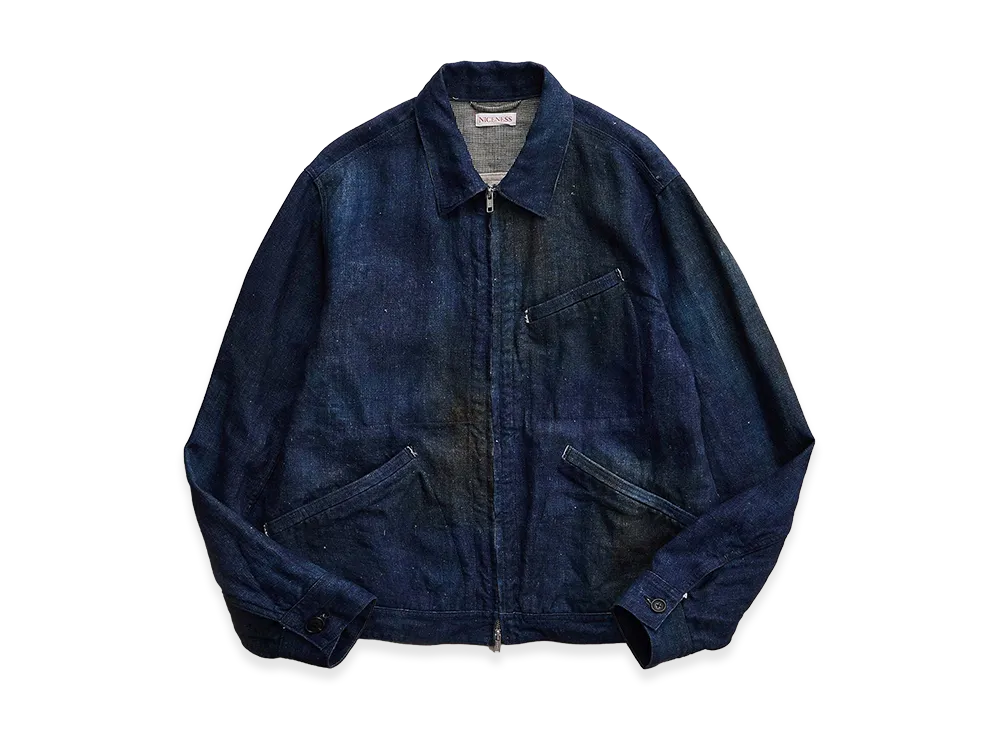 NICENESS N.Jett Printed Canvas Short Blouson "Indigo"