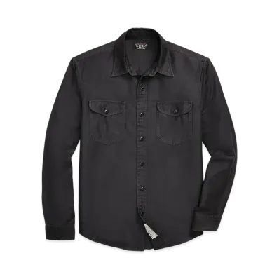 RRL Ralph Lauren Cotton Linen Satine Work Shirt "Black"