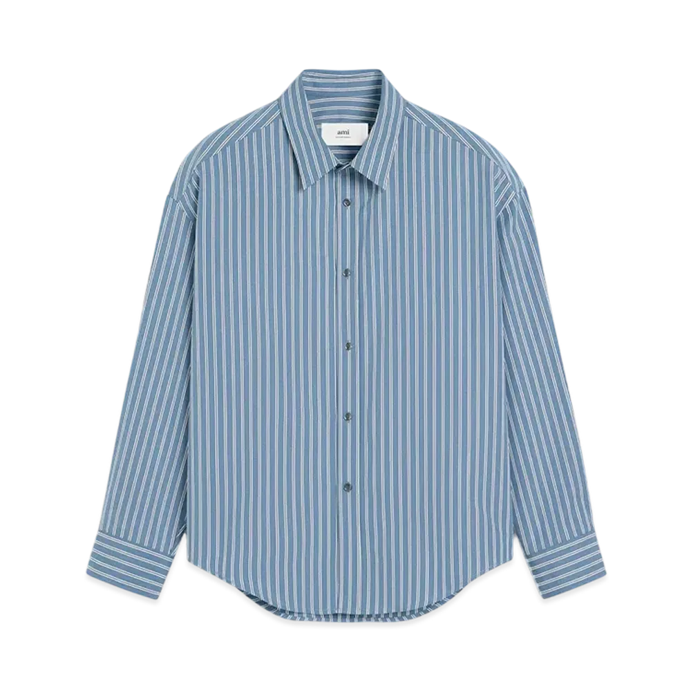 AMI PARIS Blue Cotton Boxy-Fit Shirt "NoteBlue/Blanc/Marine"
