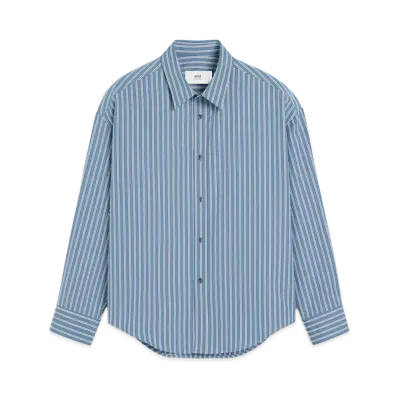 AMI PARIS Blue Cotton Boxy-Fit Shirt "NoteBlue/Blanc/Marine"