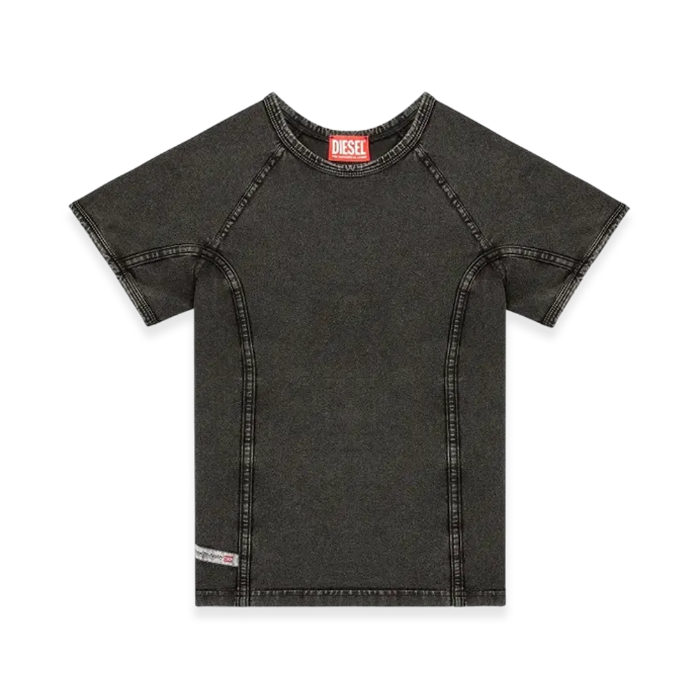 Diesel T-Lynne Denim-Effect Top In Stretch Jersey "Black"