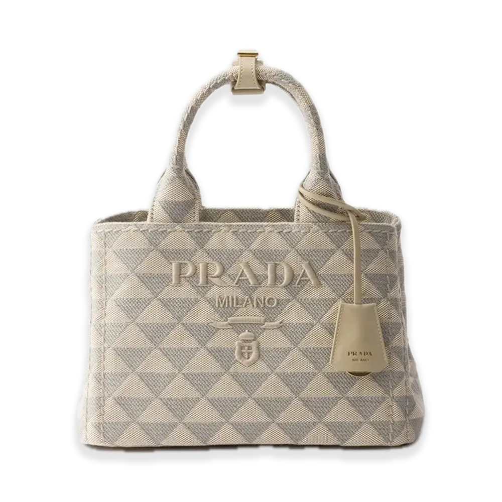 PRADA Small Embroidered Fabric Handbag "Beige/Granite Gray"