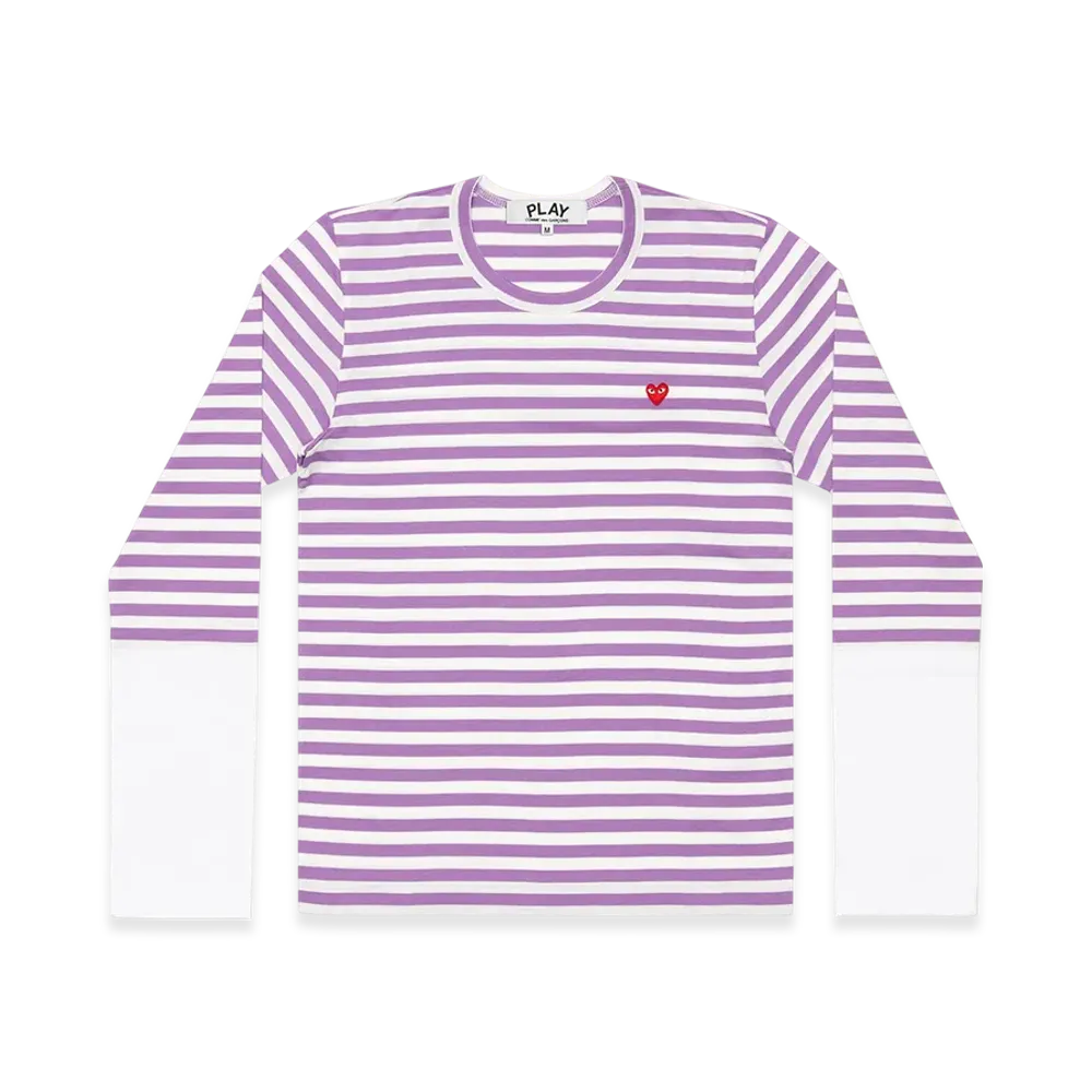 PLAY COMME des GARCONS Small Red Heart Striped L/S T-Shirt Ladies "Purple/White"