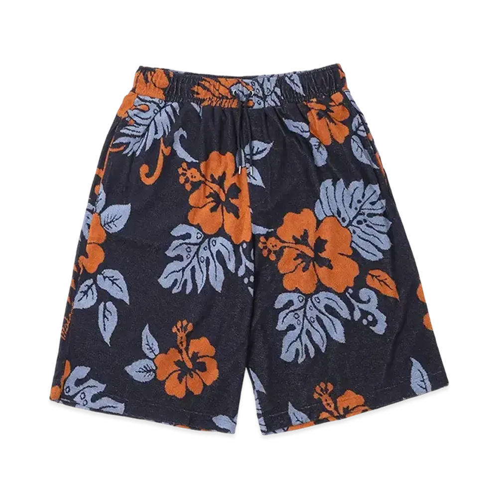 Maison Kitsune Jacquard Oversize Jog Shorts In Towelling "Deep Navy Design"