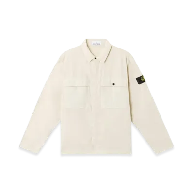 Stone Island 1200015 Stretch Cotton Tela Paracadute Comfort Fit Overshirt with Chest Pockets and Snap Fastening - 25SS "Sand"