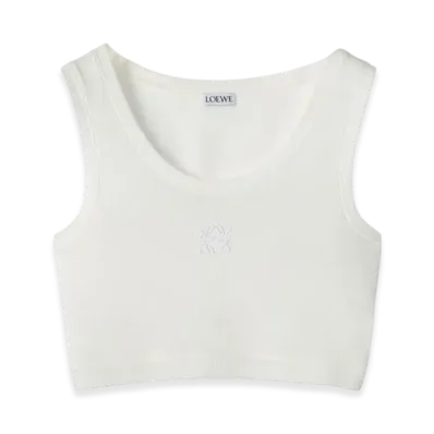 LOEWE Women's Anagram Cropped Tank Top in Cotton "White"
