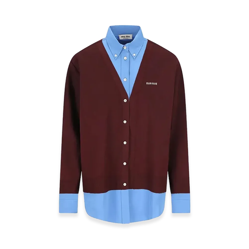 MIU MIU Women's Wool Cardigan with Cotton Details "Dark Red"