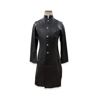 Chrome Hearts Stand Collar Cross Button Leather Long Coat "Black"