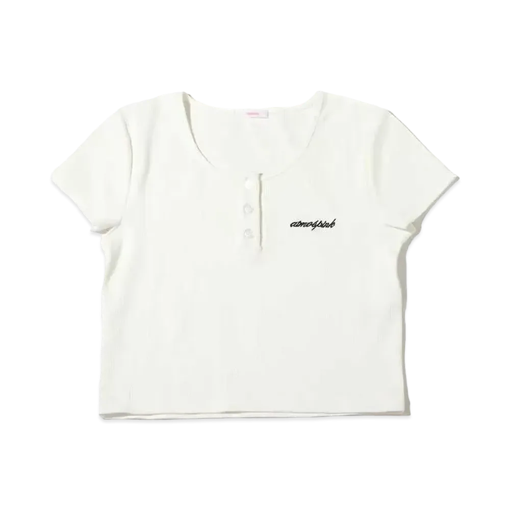 atmos pink Henley Neck Short T "White"
