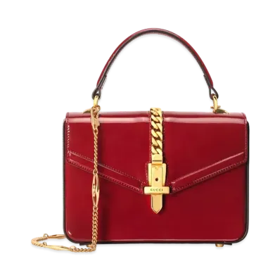 GUCCI Sylvie 1969 Patent Leather Mini Top Handle Bag "Red Patent"