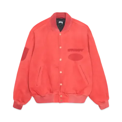Stussy Ghost Logo Canvas Varsity Jacket "Red"
