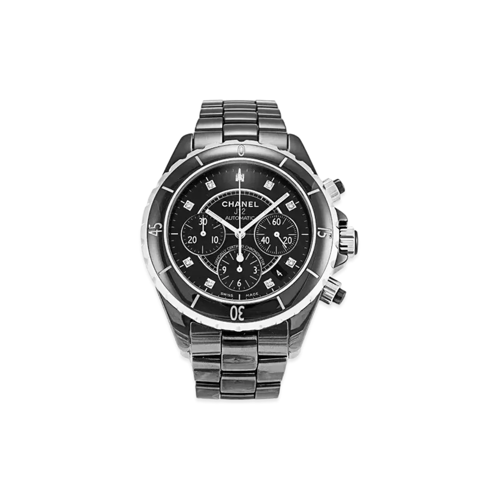 CHANEL J12 Chronograph Watch 41mm 4P Diamond Ceramic Stainless Steel "Black"