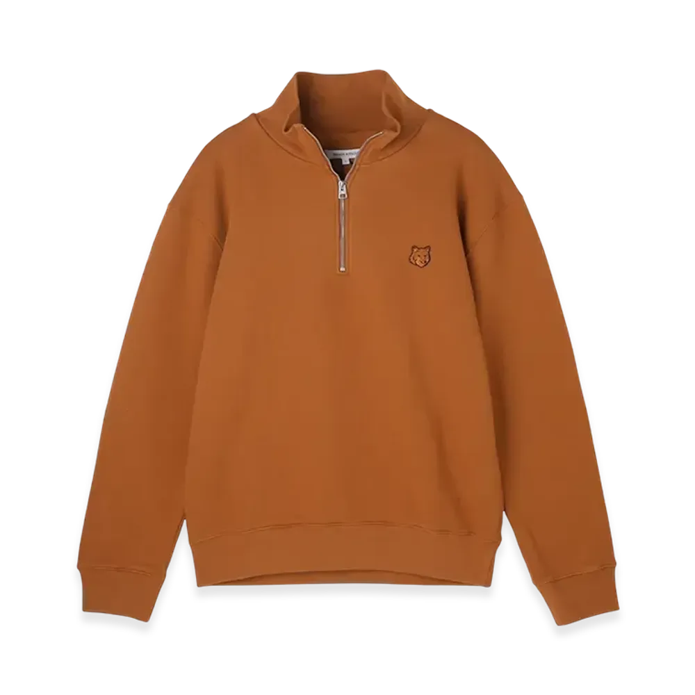 Maison Kitsune Bold Fox Head Patch Comfort Half Zip Sweatshirt "Tobacco"