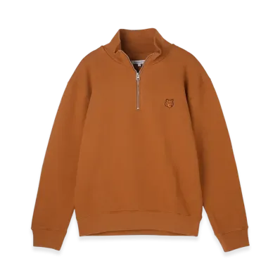 Maison Kitsune Bold Fox Head Patch Comfort Half Zip Sweatshirt "Tobacco"