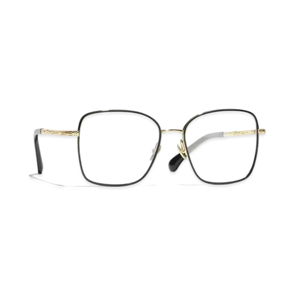 CHANEL Square Eyeglasses Acetate & Metal "Light Gold"