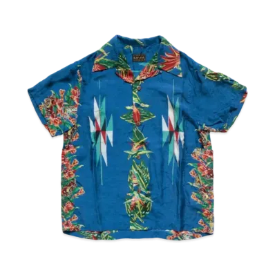KAPITAL Silk Rayon Hibiscus Ortega Aloha Shirt "Blue"